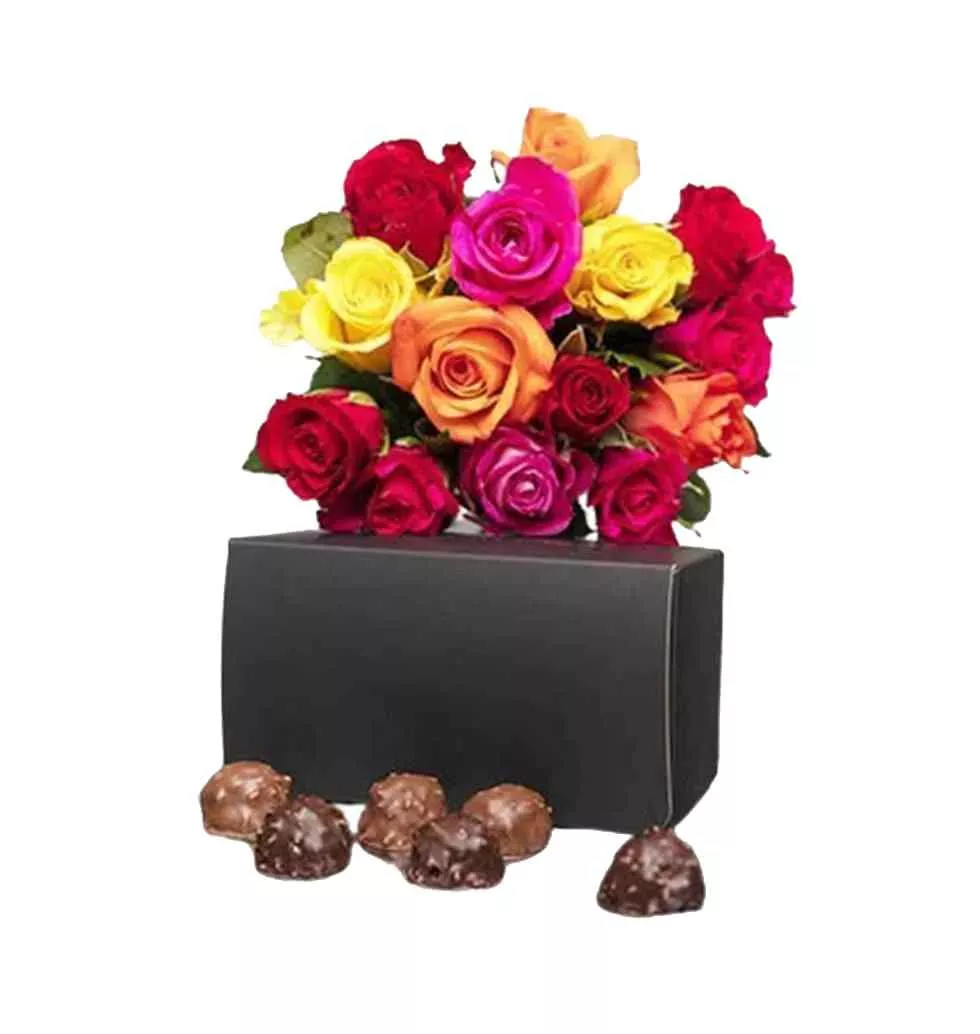 Vibrant Roses with Decadent Chocolates