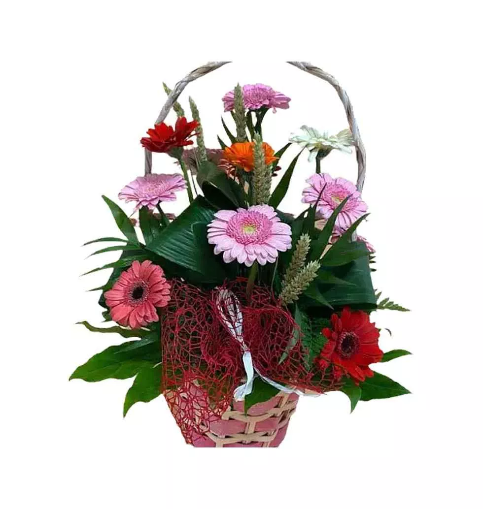Charming Moms Day Special Basket of Assorted Gerberas