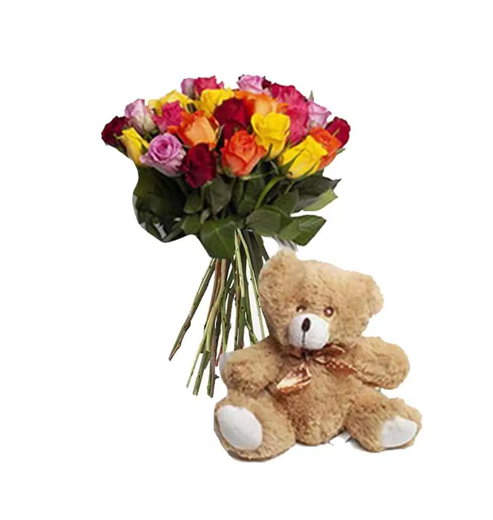 Adorable Bouquet Roses and Teddy