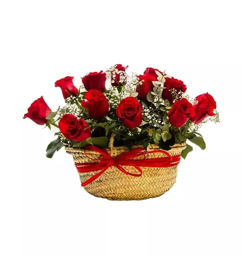 Affectionate Red Roses Basket for your Valentine