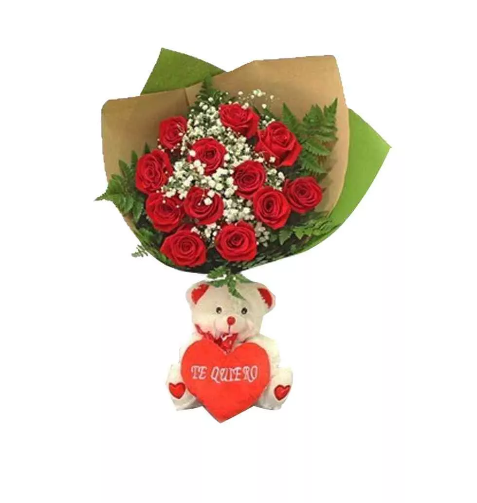 12 Red Roses And Teddy Bear Gift Set