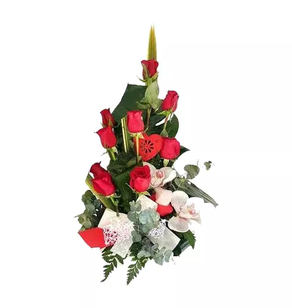 Lovable Bouquet of Roses N Orchids for Valentines Day