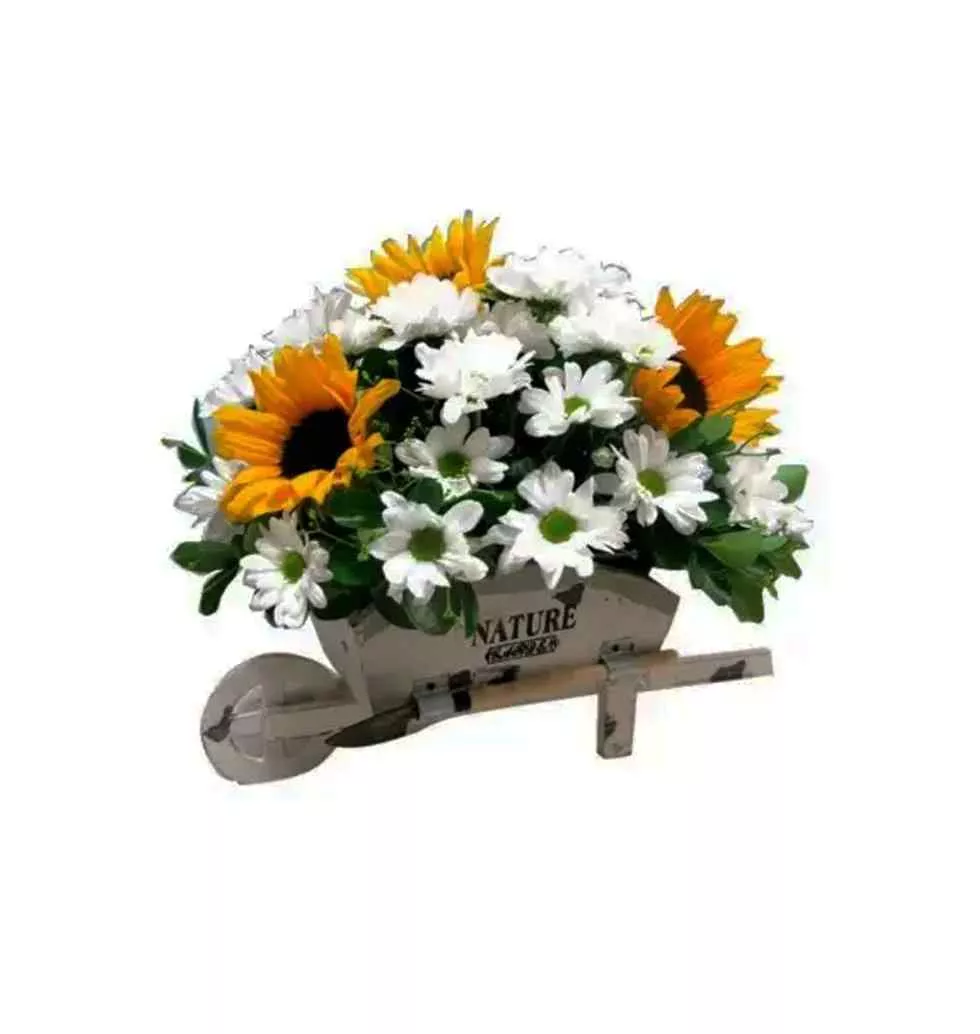 Daisies and Sunflowers Wicker Basket