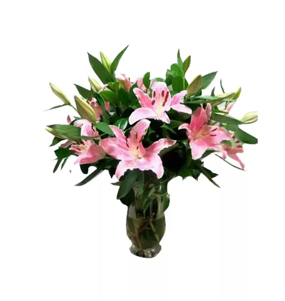 Fanciful 9 Pink Lily Arrangement