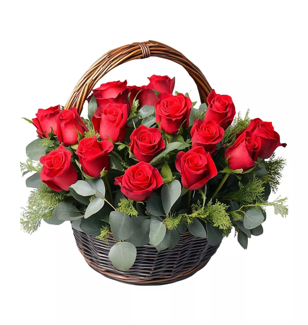 Wicker Delight: 18 Red Roses