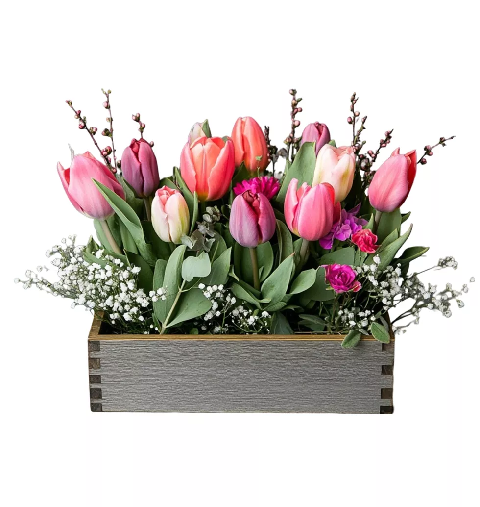 Vibrant Wooden Floral Arrangement