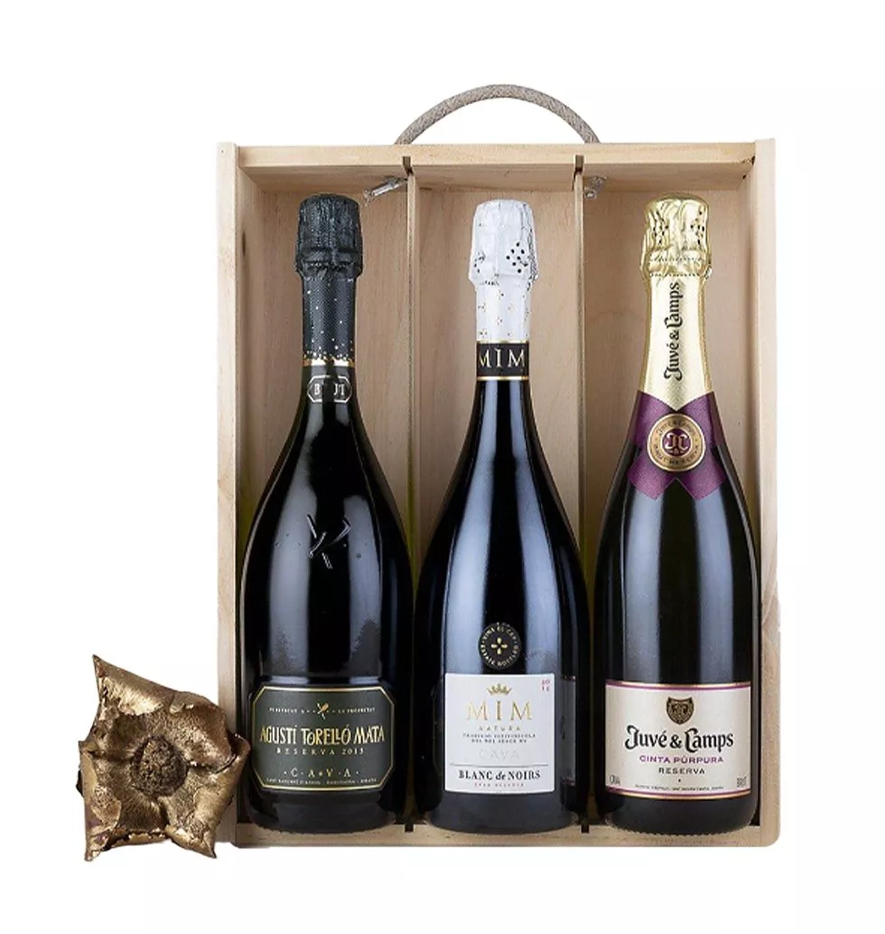 Elegant Cava Trio Wooden Box